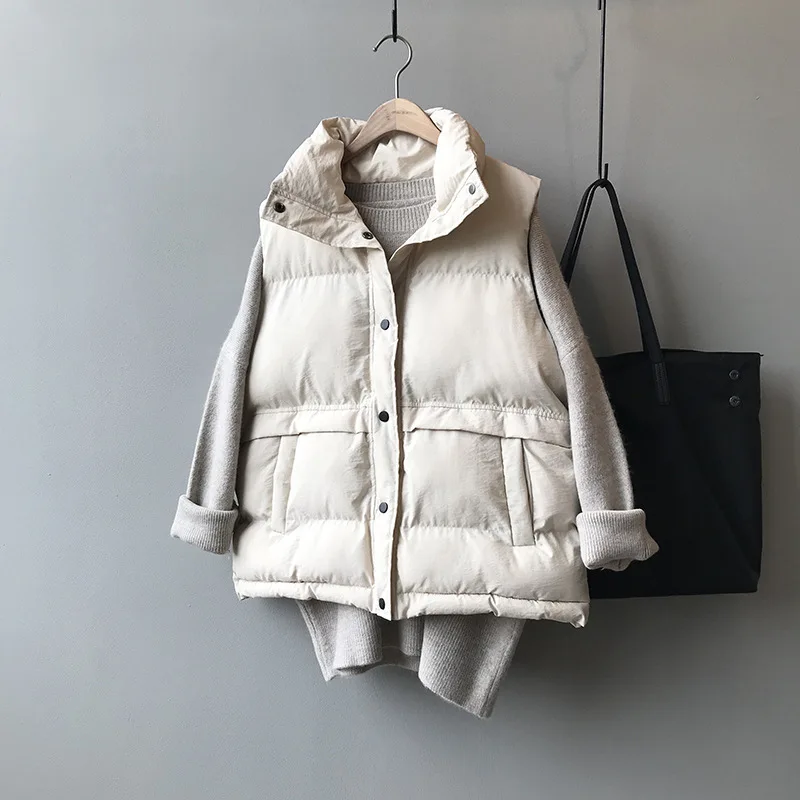 Stand Collar Women's Sleeveless Padded Vest Button Down Zip Up Loose Warm Winter Trendy Fashion Classic Cozy Soft Chic Vests