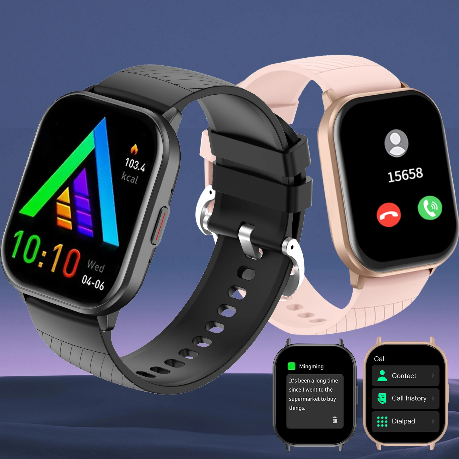 Smart watch, wireless calling /dial, multi -Sport mode, SMS reminder,calling reminder and rejection,  information reminder