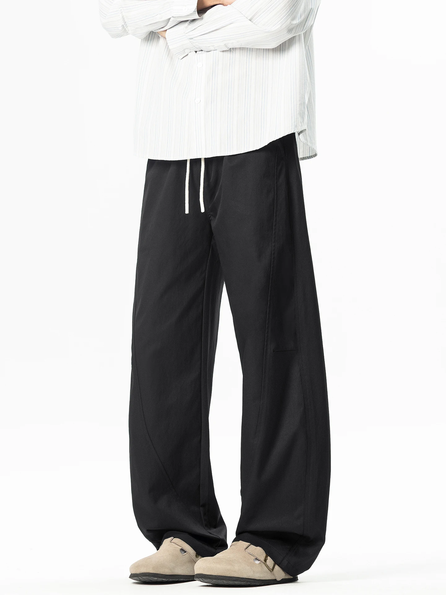 Boyue Pure Color Loose Casual Pants Small Curved Knife Drawstring Men's Women's Wide Leg Workwear Polyester Fiber All Seasons
