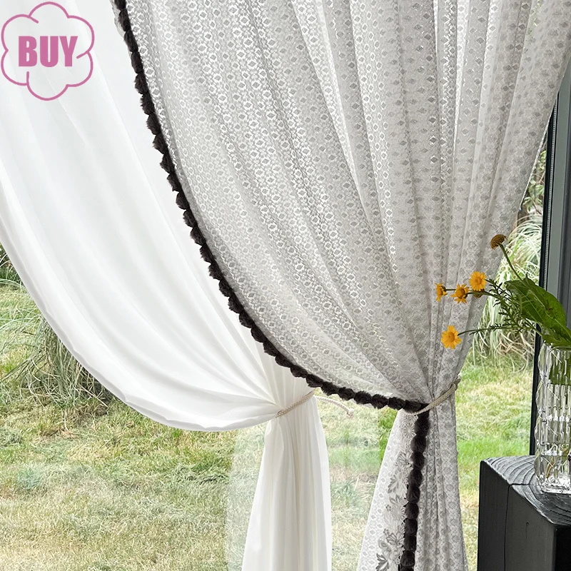 

Lace White Yarn Lace Embroidery Window Screen Curtains for Living Room Balcony Floor Screen Partition Curtain Customization