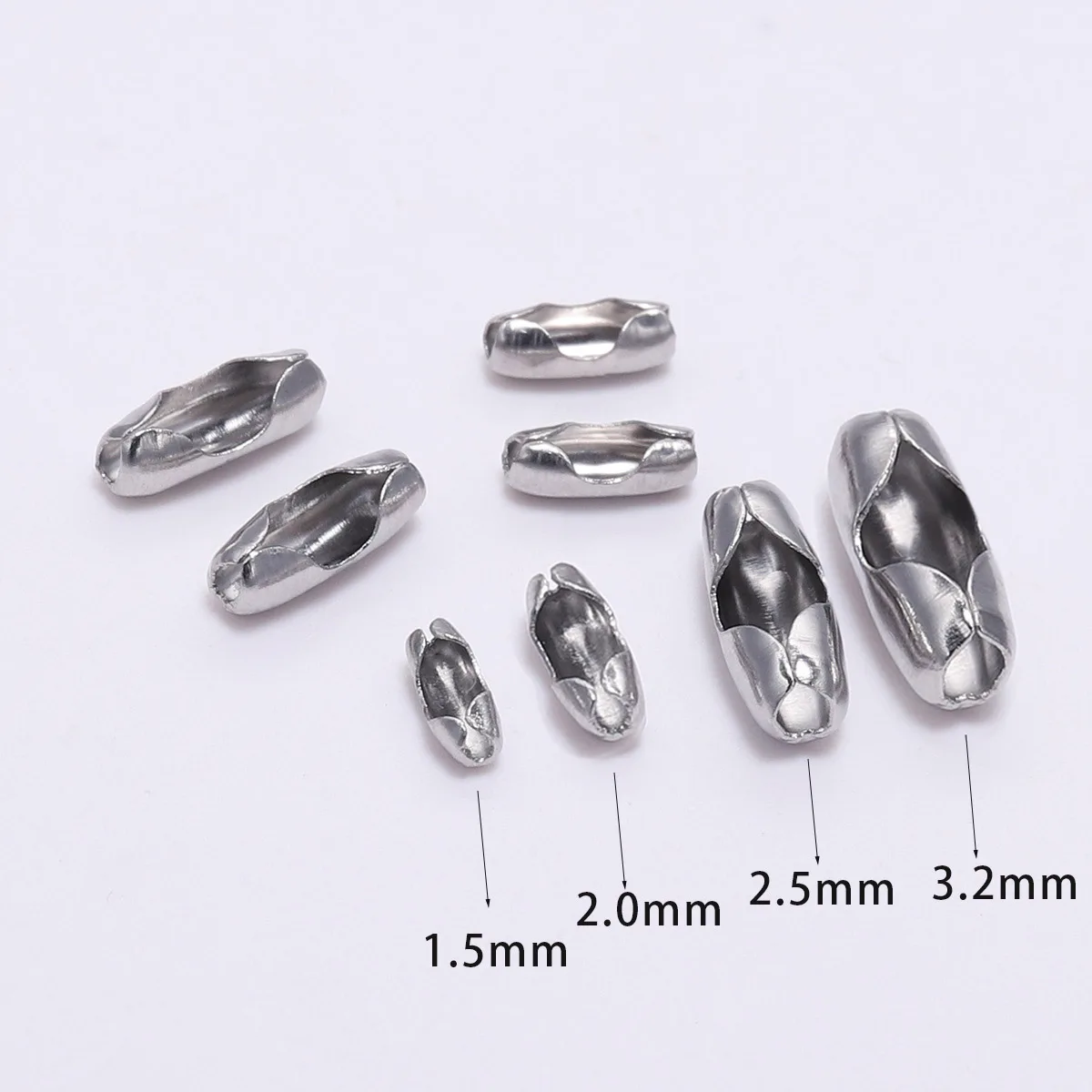 50pcs/Pack 1.5-5mm Stainless Steel Ball Chain Connector Clasps End Beads Crimp For DIY Jewelry Necklace Making Accessories