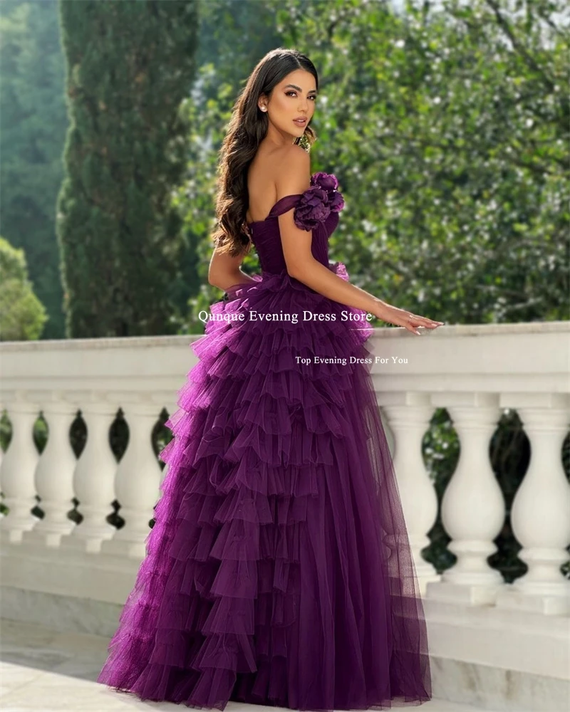 Qunque Exquisite Tiered A-line Evening Dresses One Shoulder Pleat Customized Flowers Homecoming Dress Morden Vestidos De Fiesta