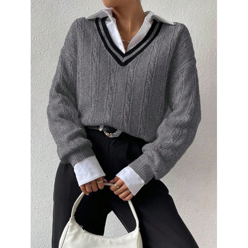 

Women's Knitted Twist Sweater V-Neck Spring 2026 Fashion Ladies Premium Clothing Knitwear Other Fabric Women's Wear
