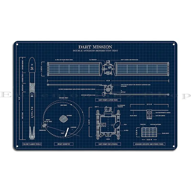 Dart Mission Double Asteroid Redirection Test Navy Blueprint Metal Sign Cinema Customized Club Club Bar Cinema Tin Sign Poster