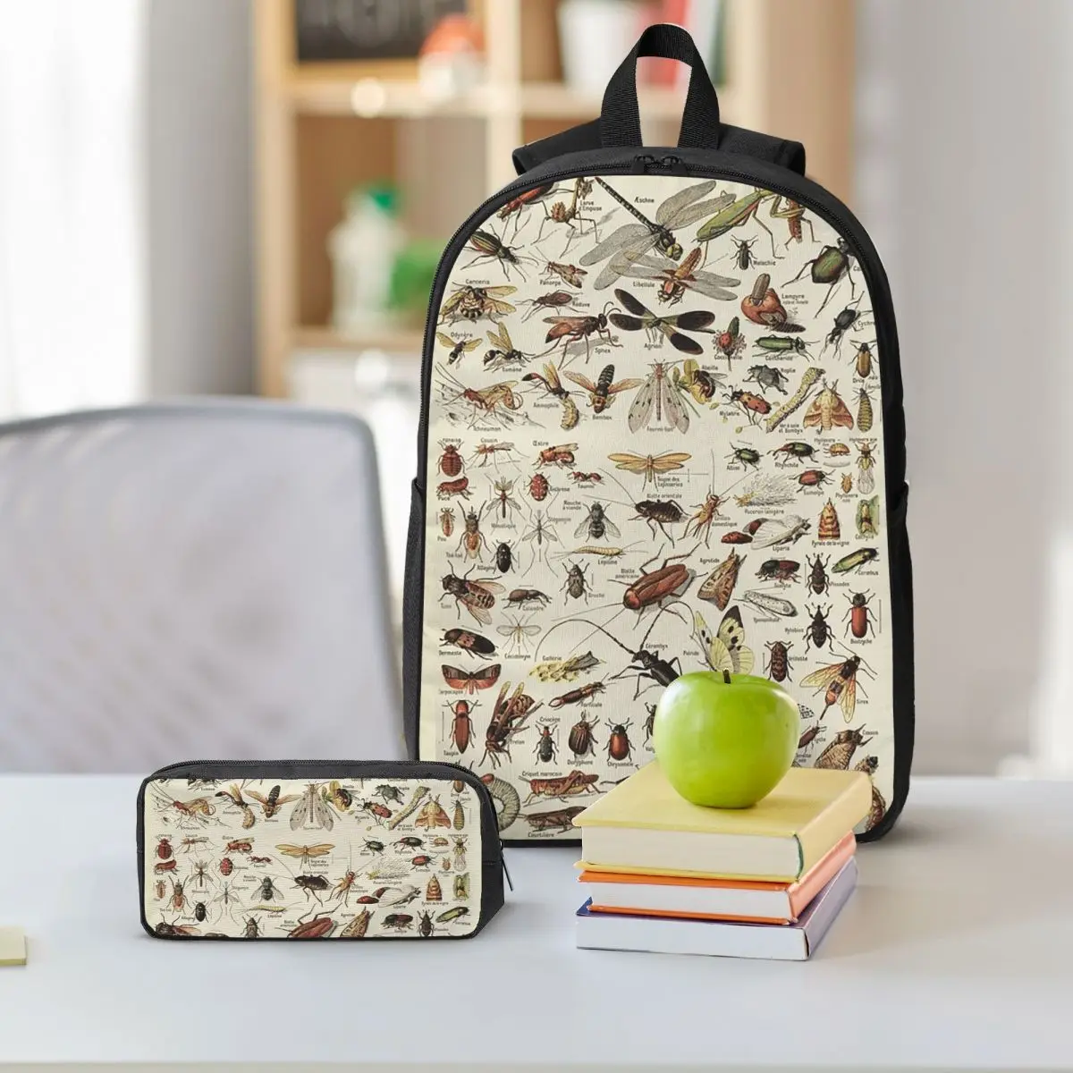مخطط الحشرات. التوضيح العلمي، نص في حقيبة الظهر الفرنسية للأولاد والبنات حقيبة الكتب المدرسية 3ps حقيبة الغداء المعزولة مقلمة