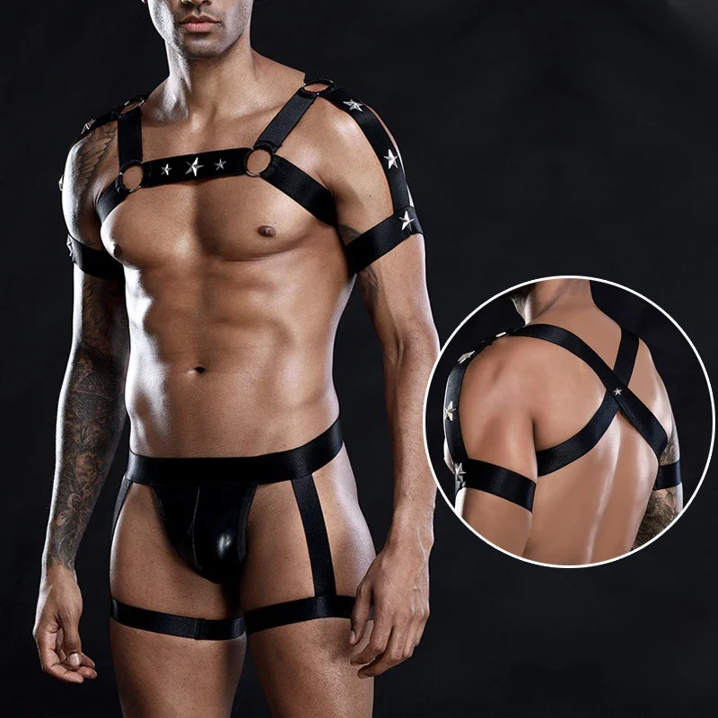 Men\'s Harness Fitness Men Pecs Bigger Muscle Chest Belt with Leather Sexy Underwear Male Dancer Gogo boy Performance Clothing