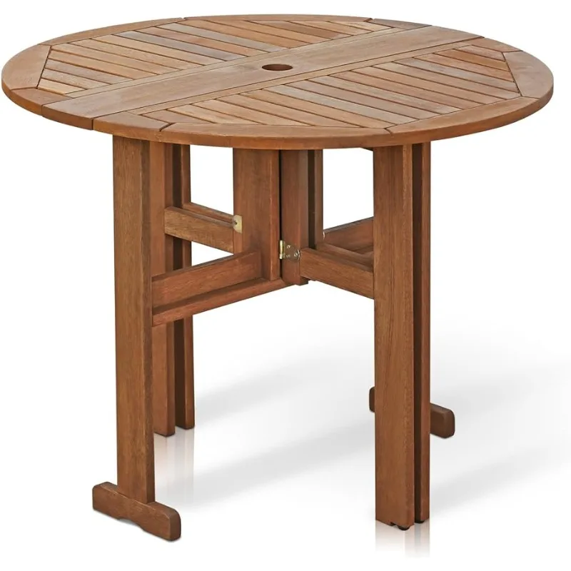 Furinno FG17035 Tioman Hardwood Patio Furniture Gateleg Round Table in Teak Oil, Natural