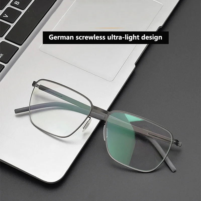 Germany Screwless Men Glasses Frames Ultra-light Business Rectangle Thin Rim Optical Eyeglasses Reading Eyewear Anti Blue Lense