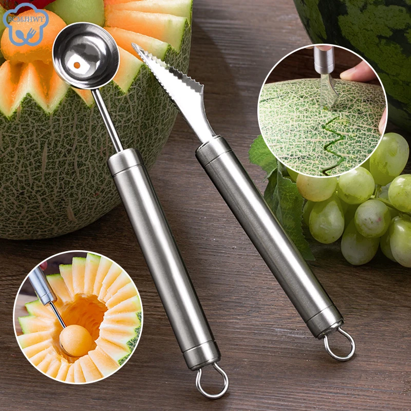 1PCS  Dual-head Stainless Steel Carving Knife Fruit Watermelon Ice Cream Baller Scoop Stacks Spoon Home Kitchen Accessories