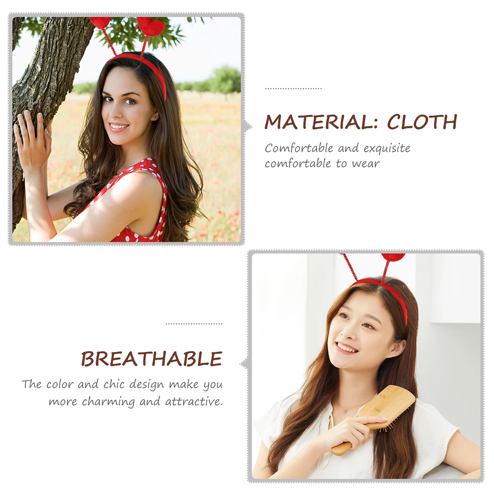 

3pcs Red Loving Heart Hoop Premium Cloth Bands For Women Girls Valentine'S Day Hair Accessories Comfortable Daily Wear