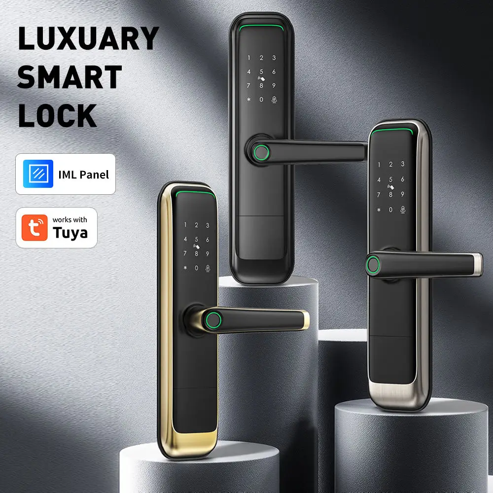 Luxury Tuya TTlock 6085 Mortise Fingerprint Door Handle Aluminum Child Safety Indoor Kid Lock Function Digital Smart Door Lock