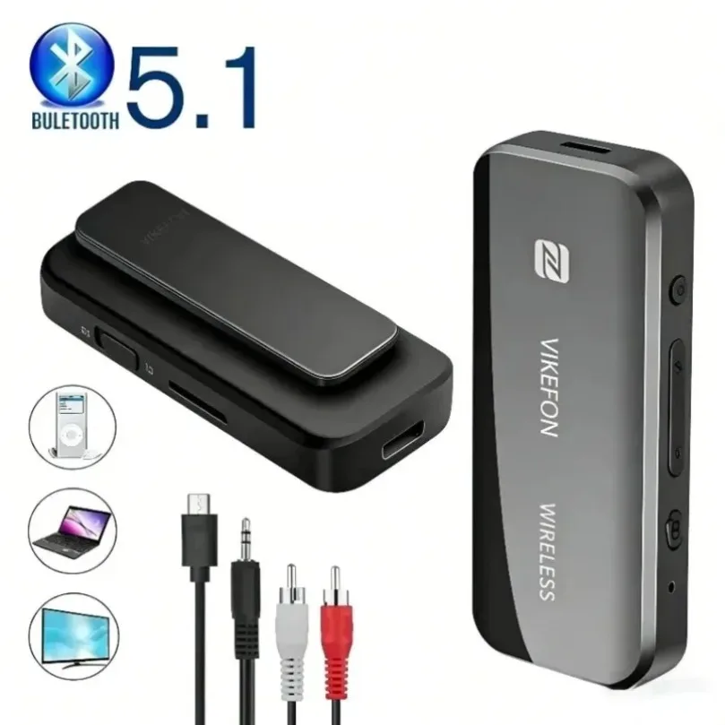 Bluetooth 5.1 2 In 1 Transmitter Receiver Clip-on AUX Wireless Adapter TF Card Slot Portable Audio Dongle For Car Stereo Laptop