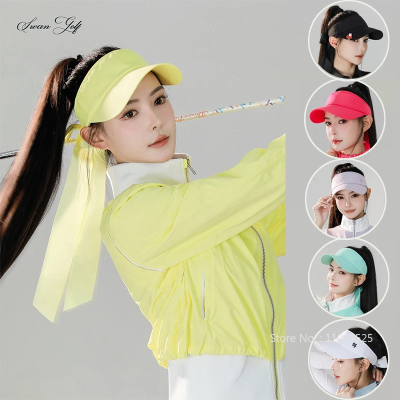 

SG Golf Empty Top Cap Women Solid Bow Ribbon Baseball Cap Ladies Sunshade Adjustable Sports Sun Visors Hat 6 Colors