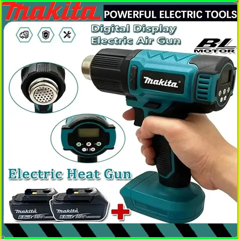 

Makita Digital Display Electric Air Guns Cordless Heat Gun 2 Nozzles Industrial Shrink Wrapping Hot Air Gun for 18V20V Battery