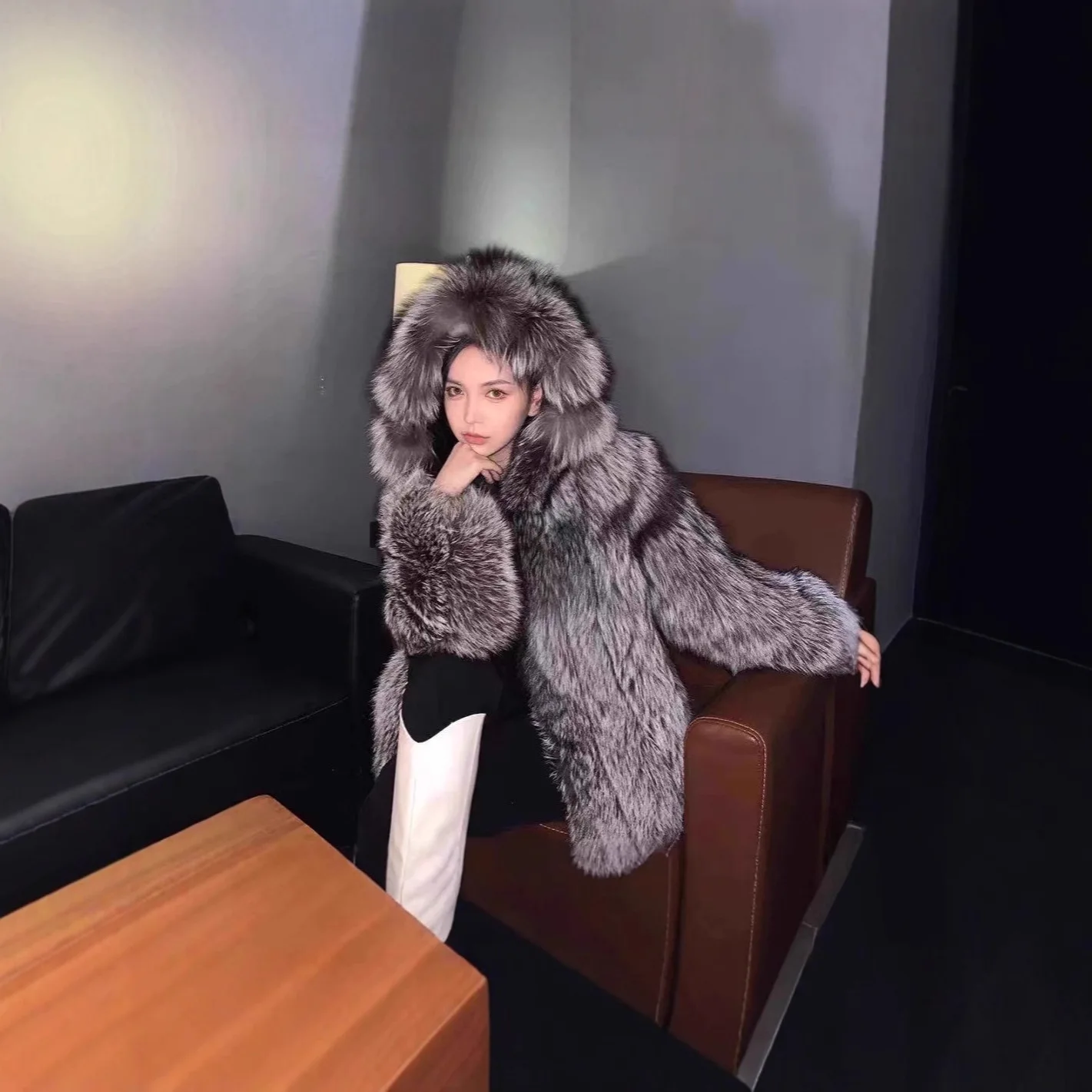 Winter Faux Fur Coat Hooded Warm Overcoat Women's Fur Jacket Parka Outwear