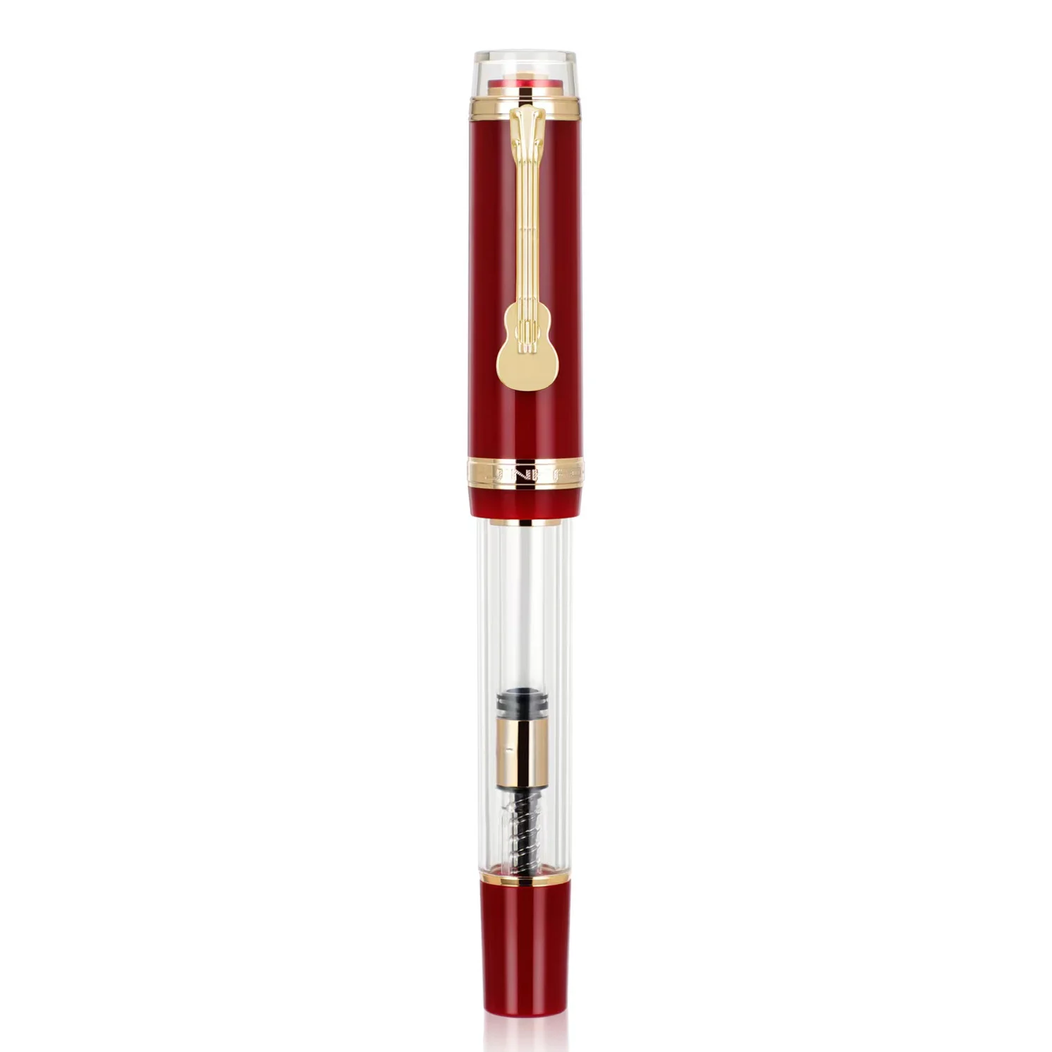 

Jinhao 1935 Tiandao Series Fountain Pen #8 F/M Nib with Guitar Clip, Transparent and Red Resin Writing Pen & Large Converter