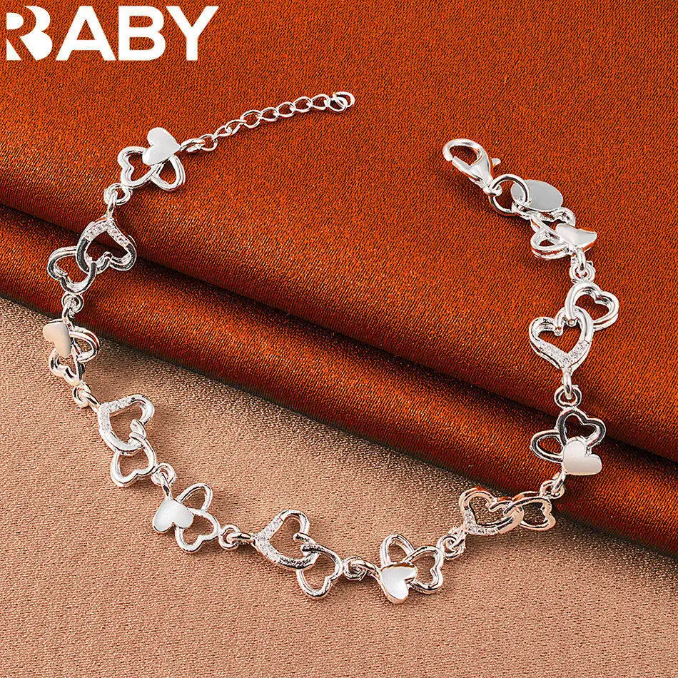 

URBABY 925 Sterling Silver Love Heart Chain Bracelet For Women Fashion Jewelry Romantic Lovers Anniversary Gift