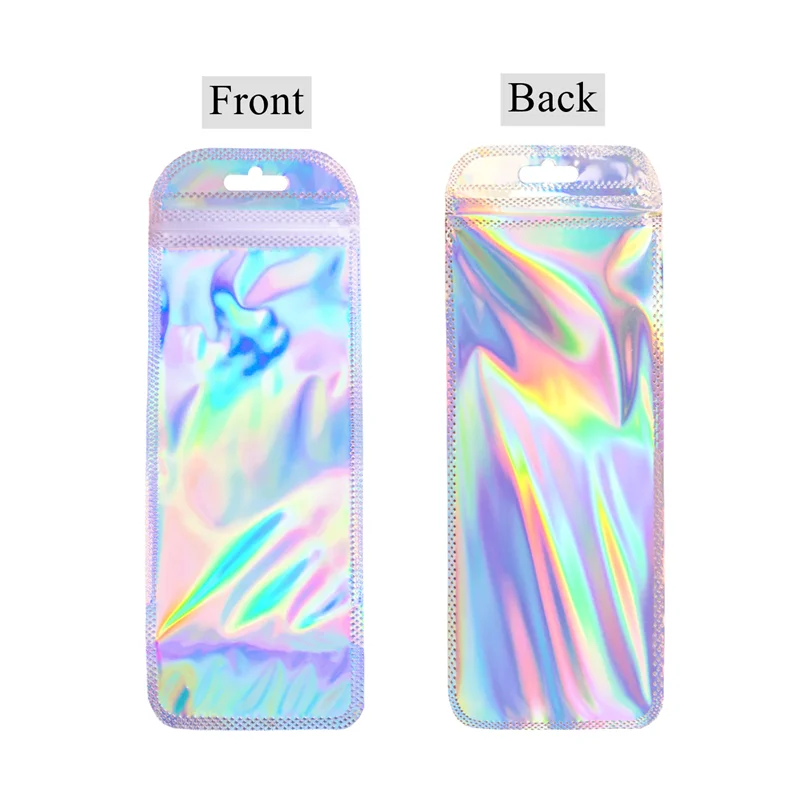 500pcs Holographic Ziplock Pouch Aluminium Foil Resealable Laser Pen Storage Bags Party Favor Small Business Packaging Supplies