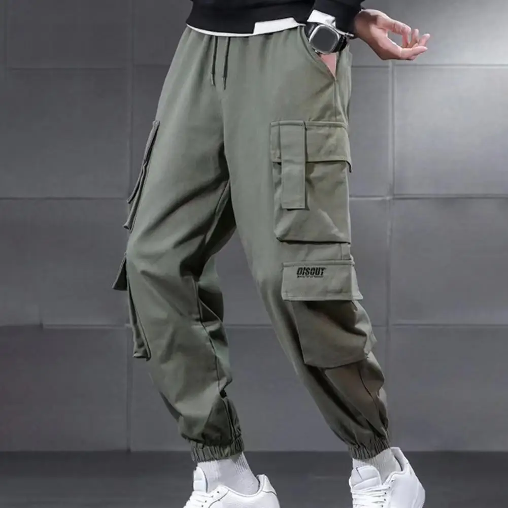 

Drawstring Design Men Pants Men's Cargo Pants with Drawstring Waist Ankle-banded Design Featuring Multiple Pockets for Daily