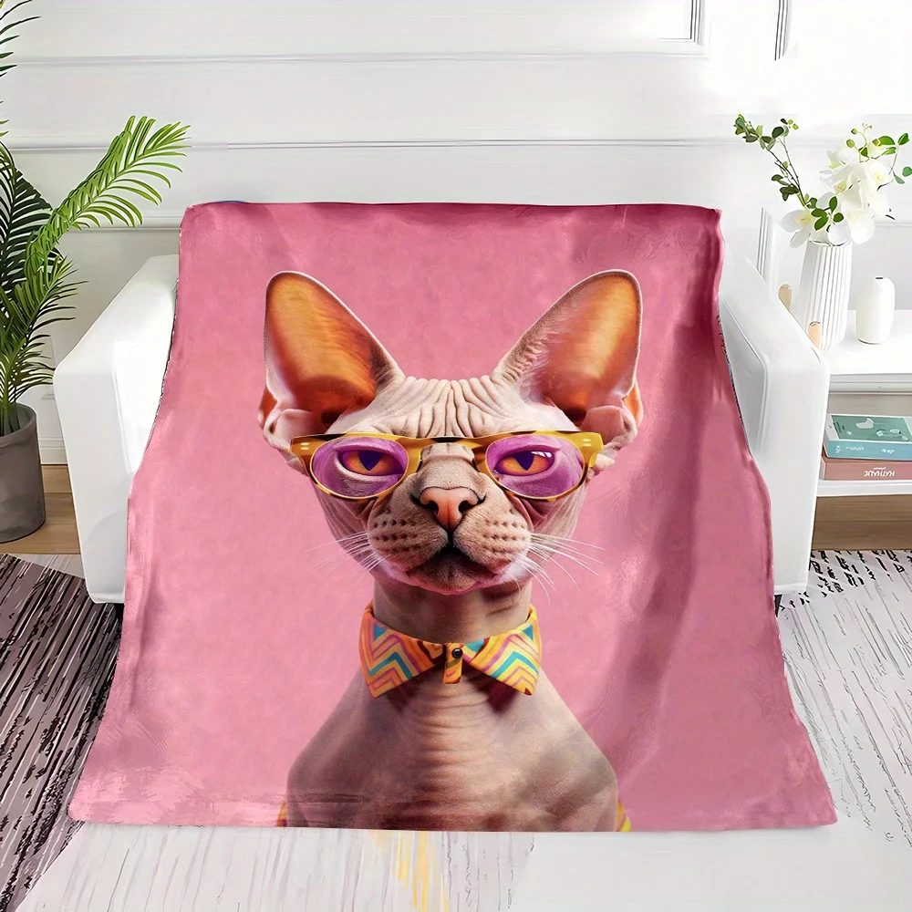 Cozy Sphynx Cat Print Flannel Throw Blanket - Soft, Warm & Reversible for All Seasons - Perfect Gift for Family and Friends