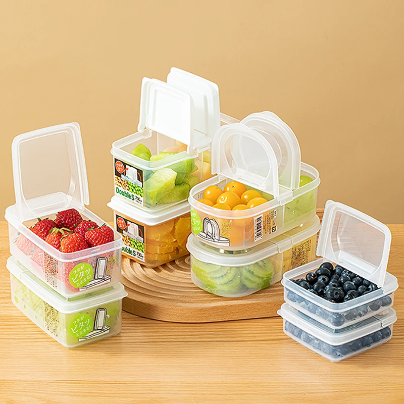 食品グレードのフルーツランチボックス、フリップカバー付き、仕切り付き、携帯用、小学生用ランチボックス