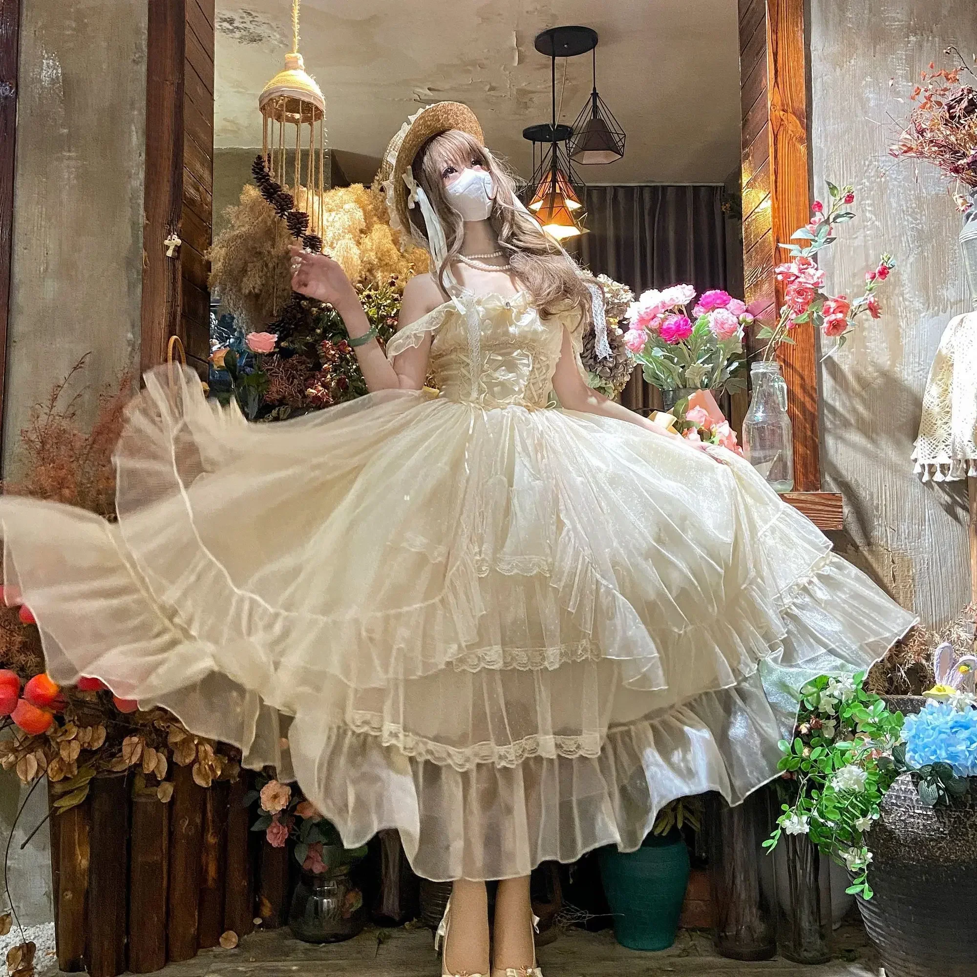 2025 japonês doce lolita jsk vestido feminino vitoriano vintage princesa festa de casamento vestidos feminino laço arco elegante vestido longo