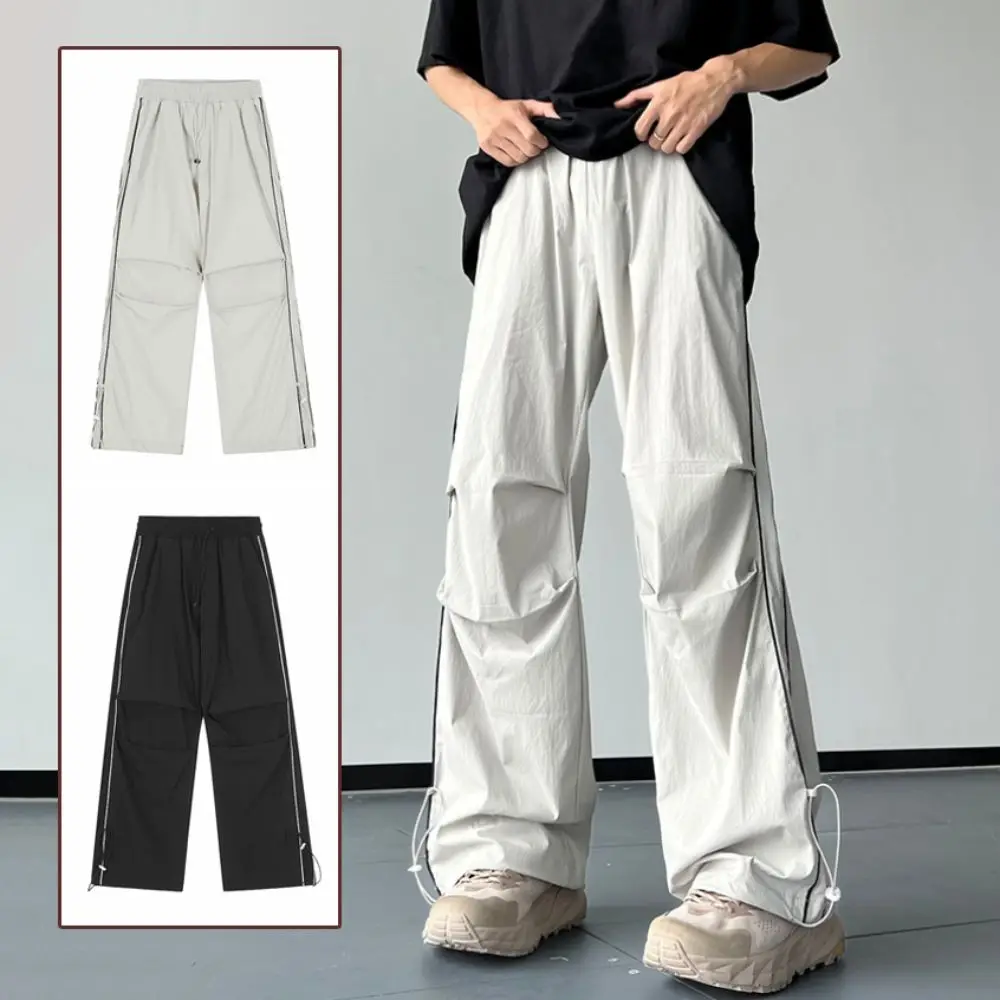

Hip Hop Pants Drawstring Wide Leg Sweatpants Y2K Stripe Loose Cargo Pants Baggy Oversized Male Joggers Trousers Dancing
