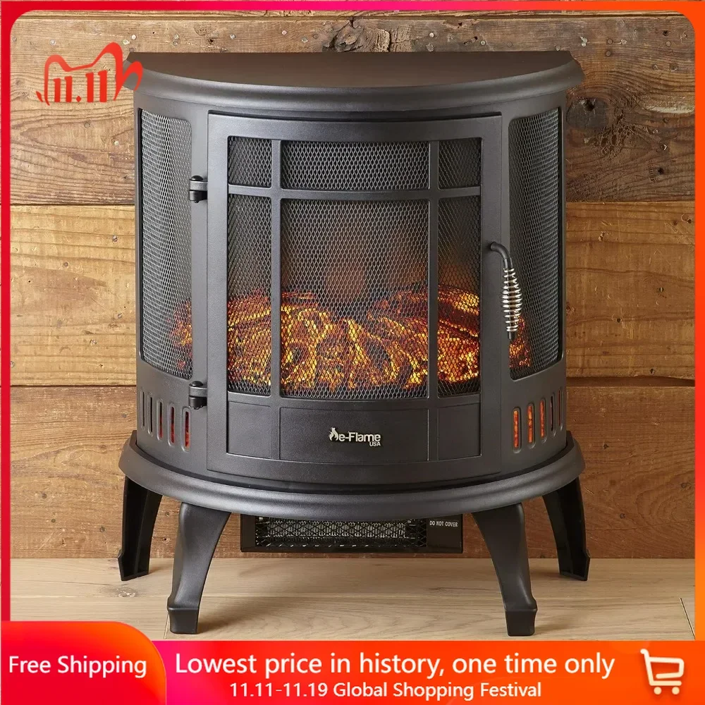 Regal Freestanding Electric Fireplace Stove - 3-D Log and Fire Effect, Realistic Flames, Steel Chiminea for Patios and Backyards