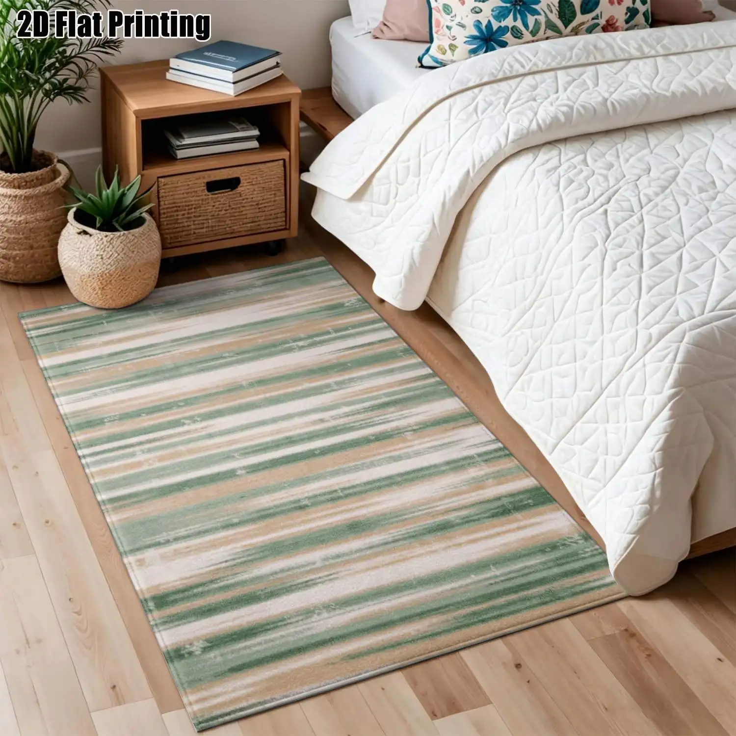 1Pc 2D Printed Green-Brown Geometric Stripe Nordic Carpet, Suitable for Instagram, Modern Minimalist Home Decor, Machine Washable, Multi-Size, Perfect for Entryway, Dining Room, Bedroom, Living Room, Etc