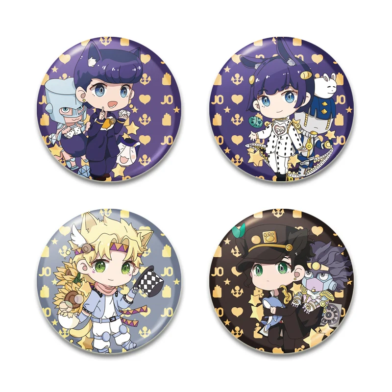 58mm Anime JoJo's Bizarre Adventure Pins for Backpacks Round Brooches Creative Cartoon Figure Jotaro Kujo Jonathan Badges Gifts