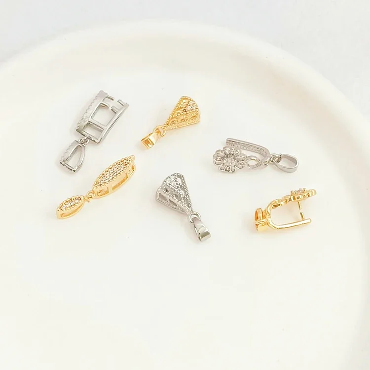 New 14K Copper Clad Gold Micro Inlaid Zircon Melon Seed Buckle Pendant, Handmade DIY Pendant with Connecting Buckle Head