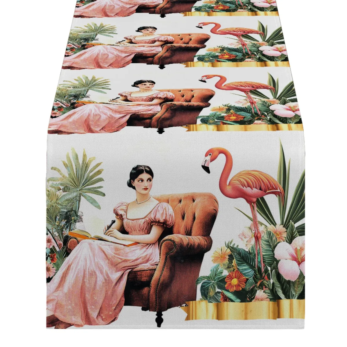 decorations table runner Flamingo and Tropical Flowers Vintage Style Long cloth for party decoration kitchen and farmhouse table 6