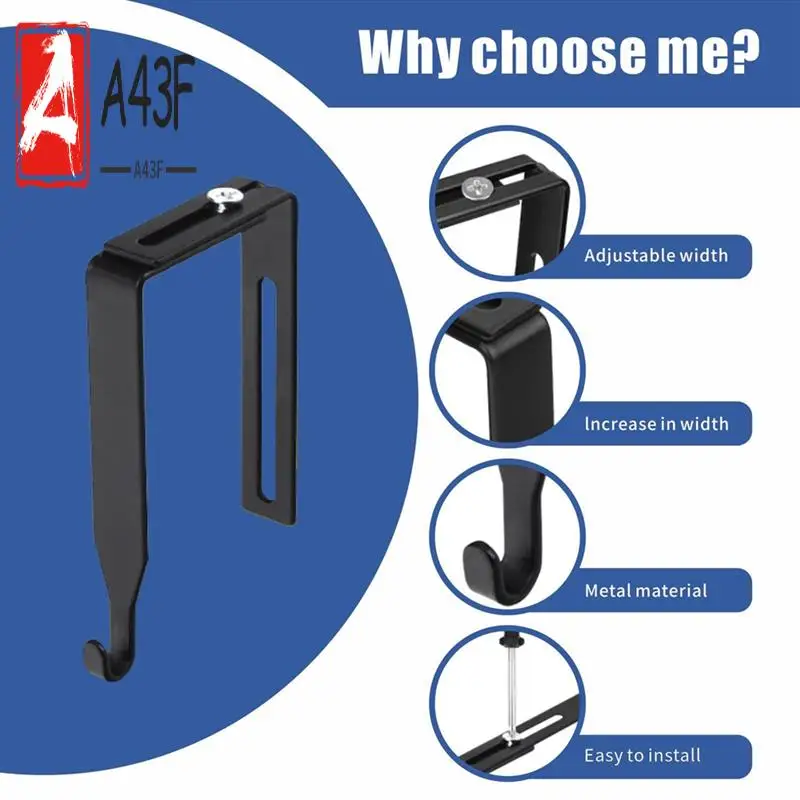 

A43F-1 Set Partition Hanger Set Metal Black Cubicle Hooks Door Mirror Hanger Cubicle Wall Hooks 8Pcs