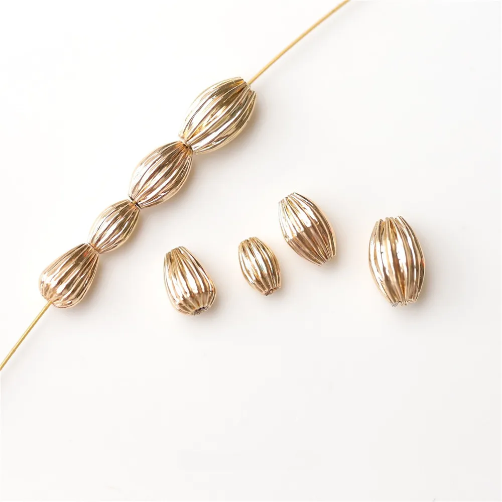 

Copper Plated Real Gold Melon Corrugated Pattern Olive Beads Water Drop Beads Loose Beads DIY Bracelet Jewelry Charm Accessories