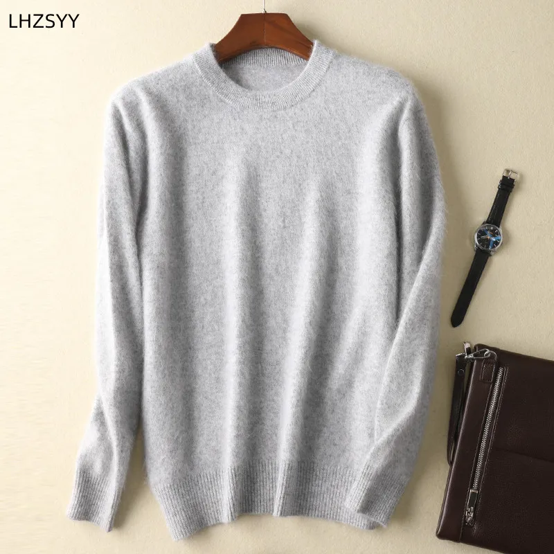 Men\'s 100% pure Mink Cashmere Sweater O-Neck Pullovers Knit Large Size Mink Sweater Winter New Tops Long Sleeve High-End Jumpers