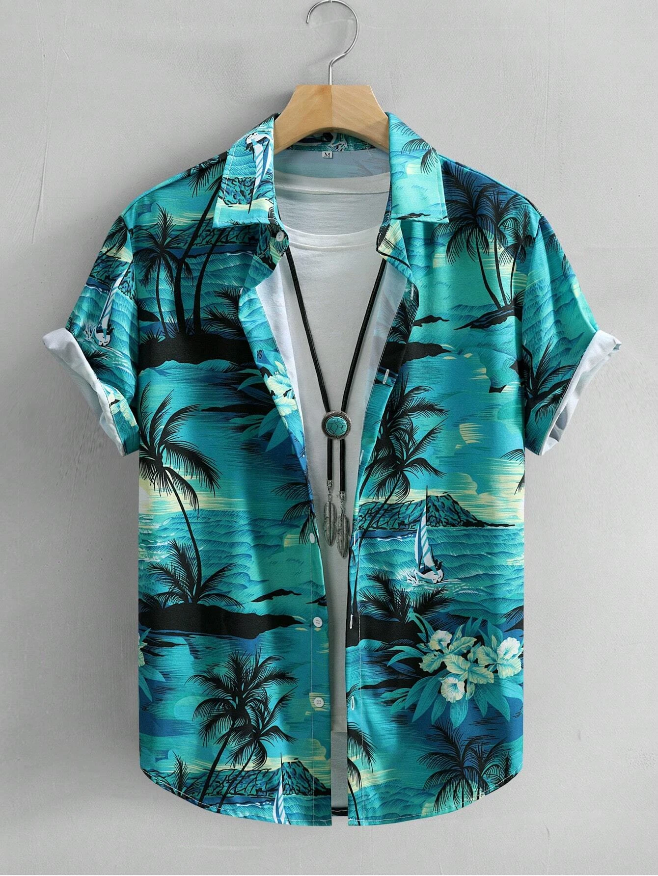 Camisa havaiana unissex de manga curta com estampa de palmeira, camisa casual de praia para férias de verão, blusa para homens e mulheres