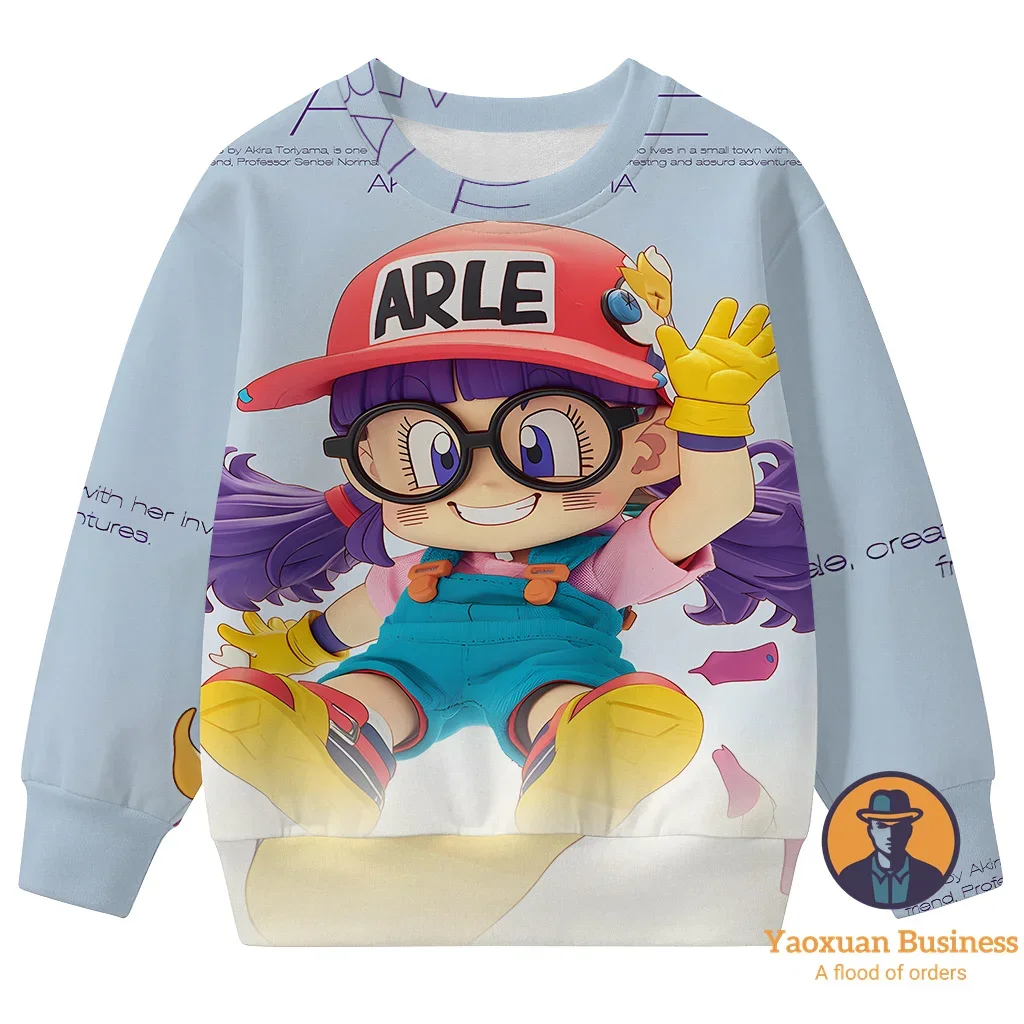 

Stylish 2025 Arale Boys Girls Children 3D Cartoon Printed Crew Neck Sweatshirt Cute Warm Windproof Pretty Autumn Winter Stylish​