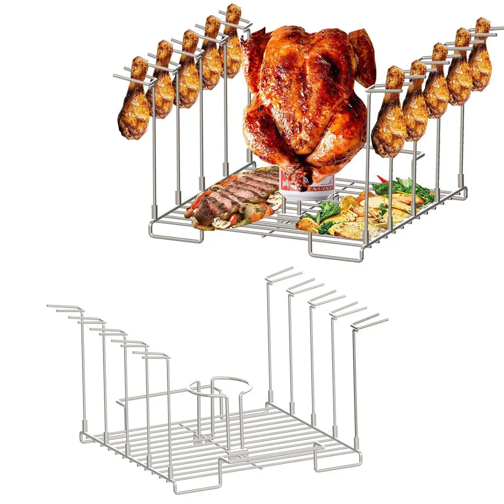 

4 In1 Can Chicken Holder for Grill and Smoker, Stainless Steel Beer Chicken Stand with 10 Slots