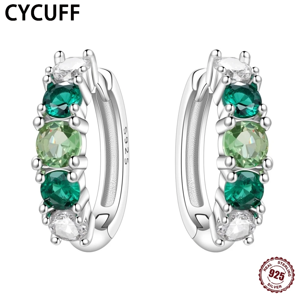

CYCUFF New S925 Sterling Silver Gradient Green Inlaid Stone Hoops Earrings For Women Earring Fashion Fine Jewelry Gifts Making