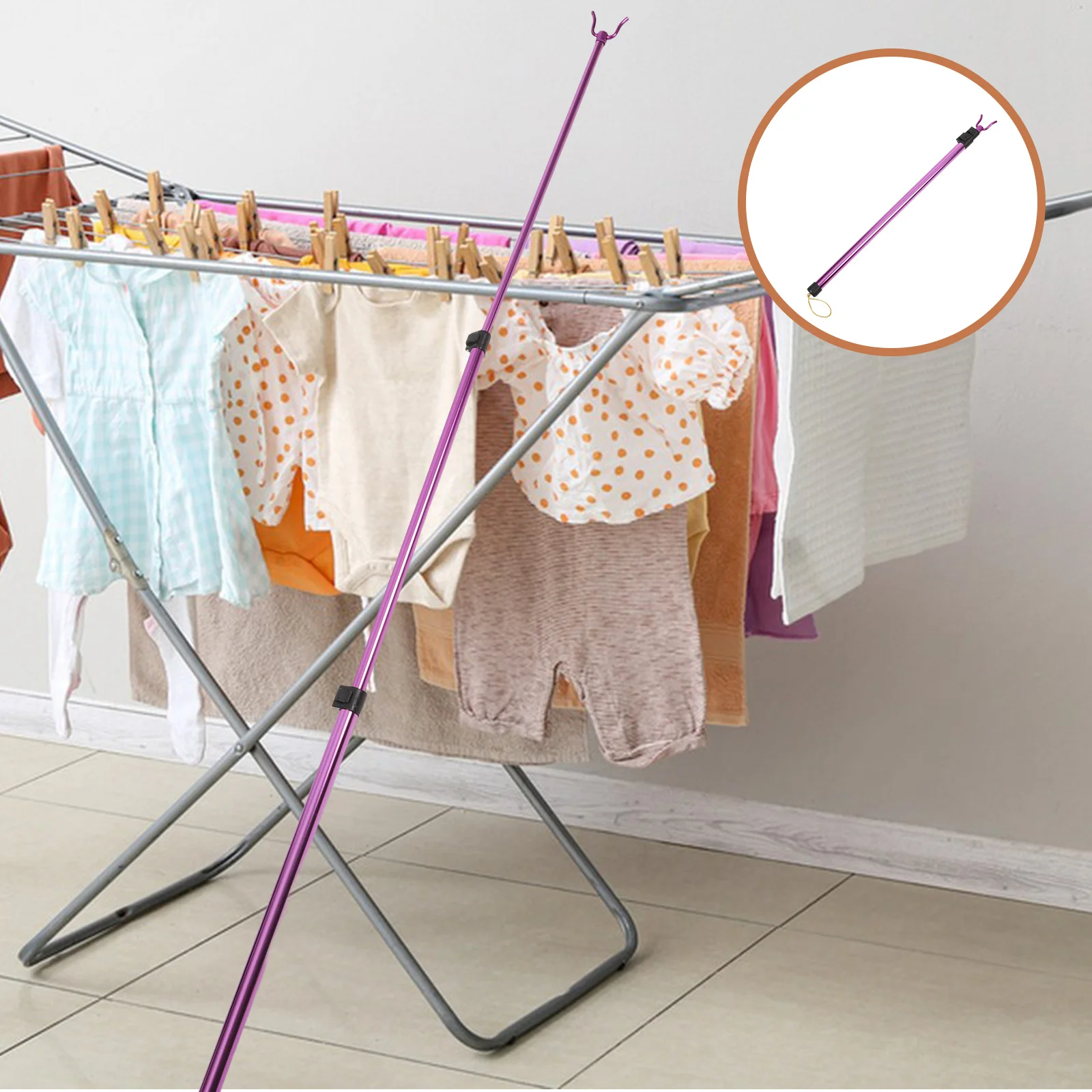 

Telescoping Clothes Drying Pole Adjustable Aluminum Alloy Rod For Closet Wardrobe Hanging Space Saving Clothesline Support Rod