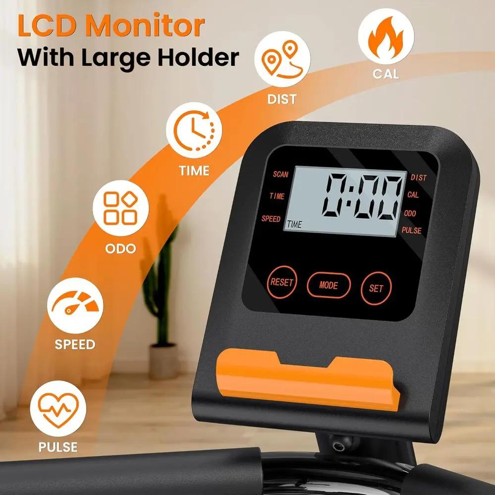 Бесшумный лежачий велосипед для дома, 16 уровней сопротивления, регулируемое сиденье, емкость 400 фунтов, импульсный и ЖК-дисплей