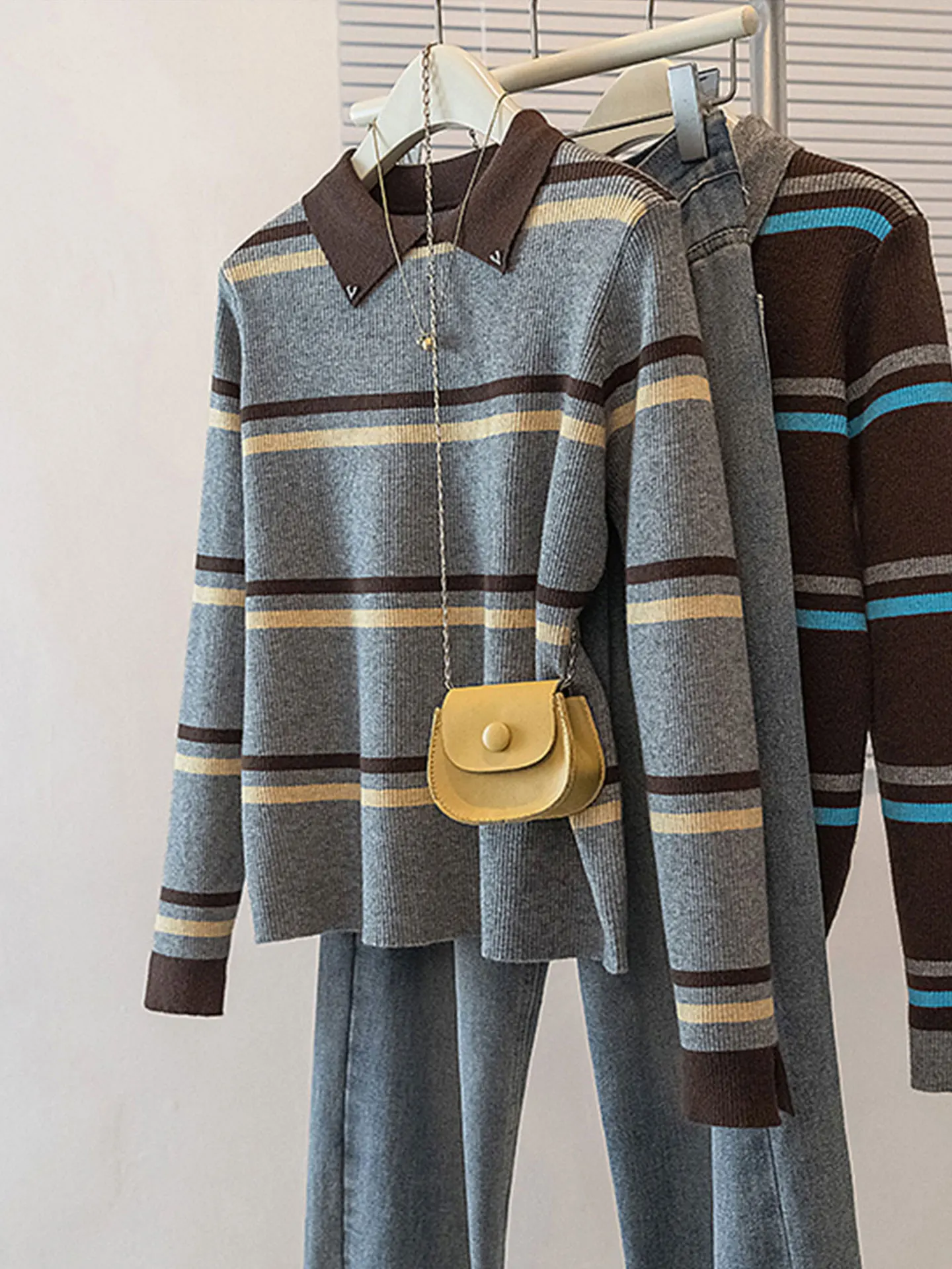 

Korean Sle Long Sve Ne Striped Knit Sweater Casual Loose Fit Autumn Winter plus Size Women's Top Color Blo Design