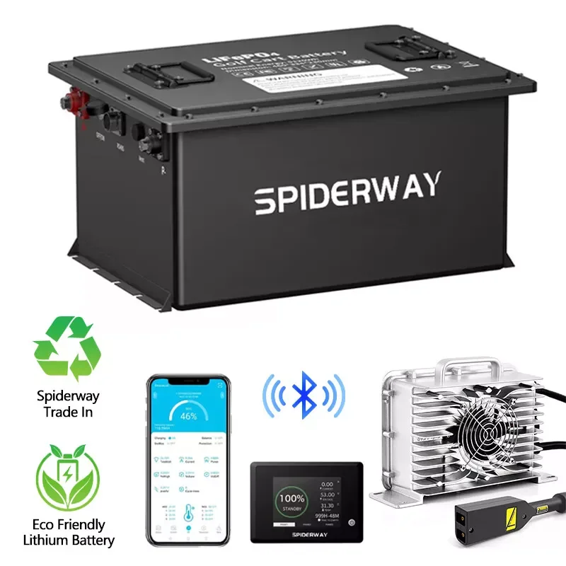 

48V(51.2V) 105Ah Golf Cart LiFePO4 Lithium Battery with Screen,Built-in Smart BMS, w/ 48V25A Fast Charger for EZGO TXT Golf Cart