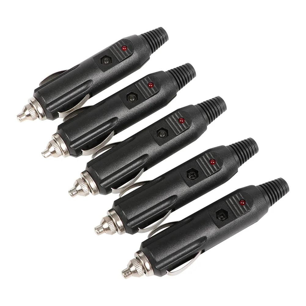 5Pcs 12V High Power Male Car Cigarette Lighter Socket Plug Connector With LED Automobile Cigarette Lighter Switching Plugs