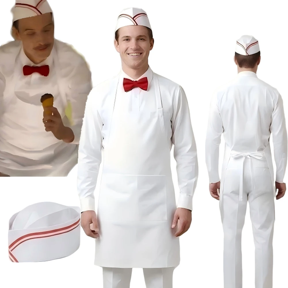 Movie Gregory Cosplay Tudor White Costume Ice Cream Man Roleplay Chef Uniform Hat Outfits Men Adult Clothes Halloween Carnival