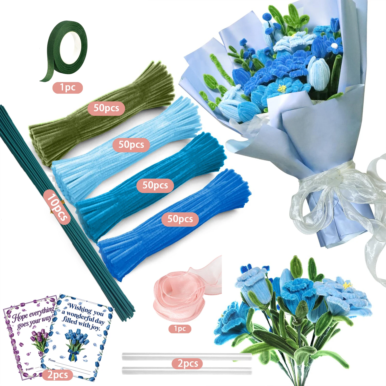216/266/416 Pcs Pipe Cleaners, Chenille Fuzzy Sticks For DIY Flower Bouquet Handmade Art Decor Crafts Supplies view 2