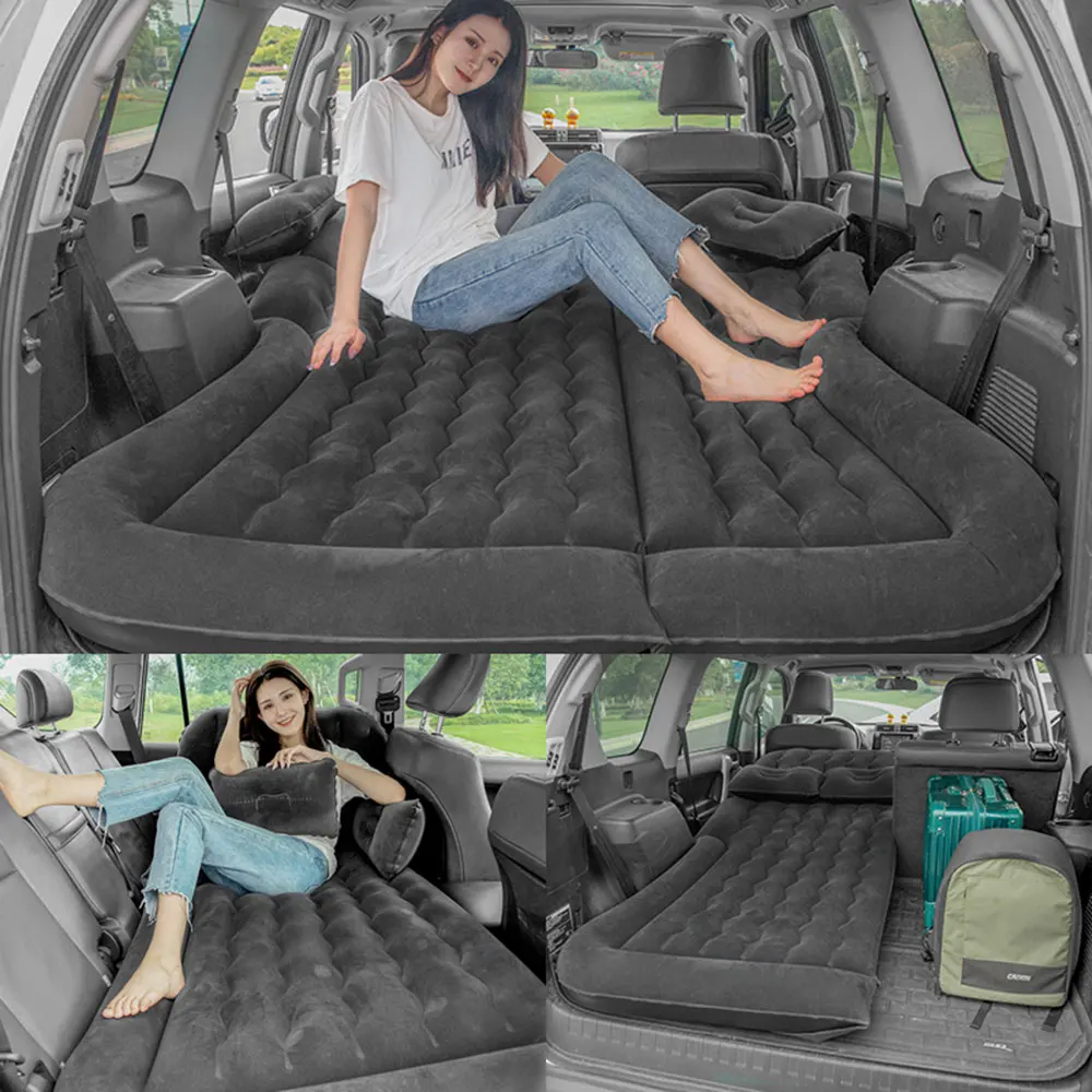 New Car Inflatable Bed Air Travel Mattress PVC and Flocking Car Inflatable Bed Adults Beige Black Gray