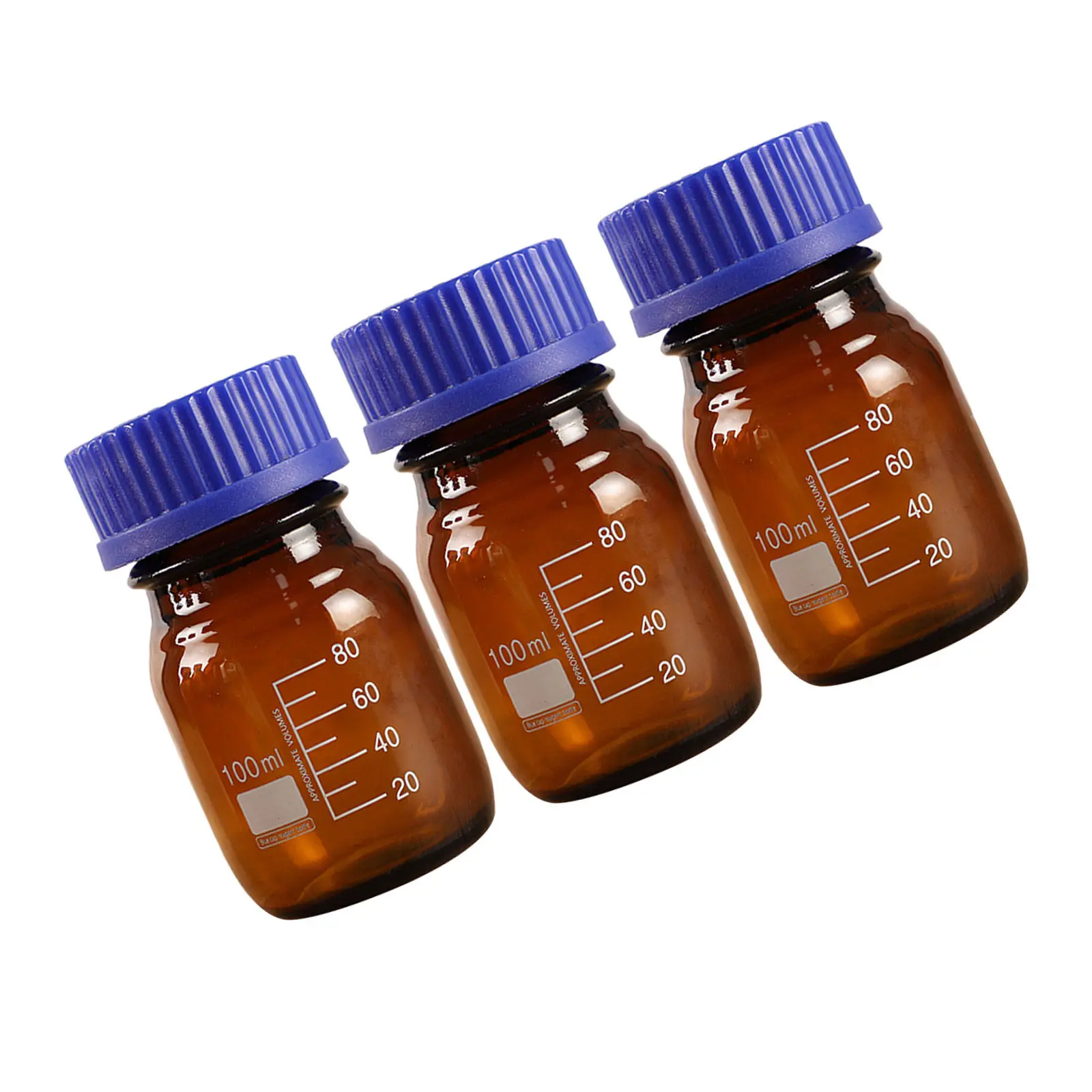 3Pcs Reagent Bottles Glass Chemical Bottle Anti-Leak Cover Sample Storage Laboratory Glass Bottles Medicine Refillable Container
