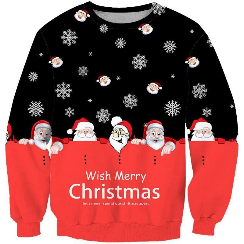 

Funny Santa Claus And Snowman Graphic 3D Printed Thin Men's Sweatshirt Autumn Casual Comfortable Crew Neck Hoodie Unisex Clothes