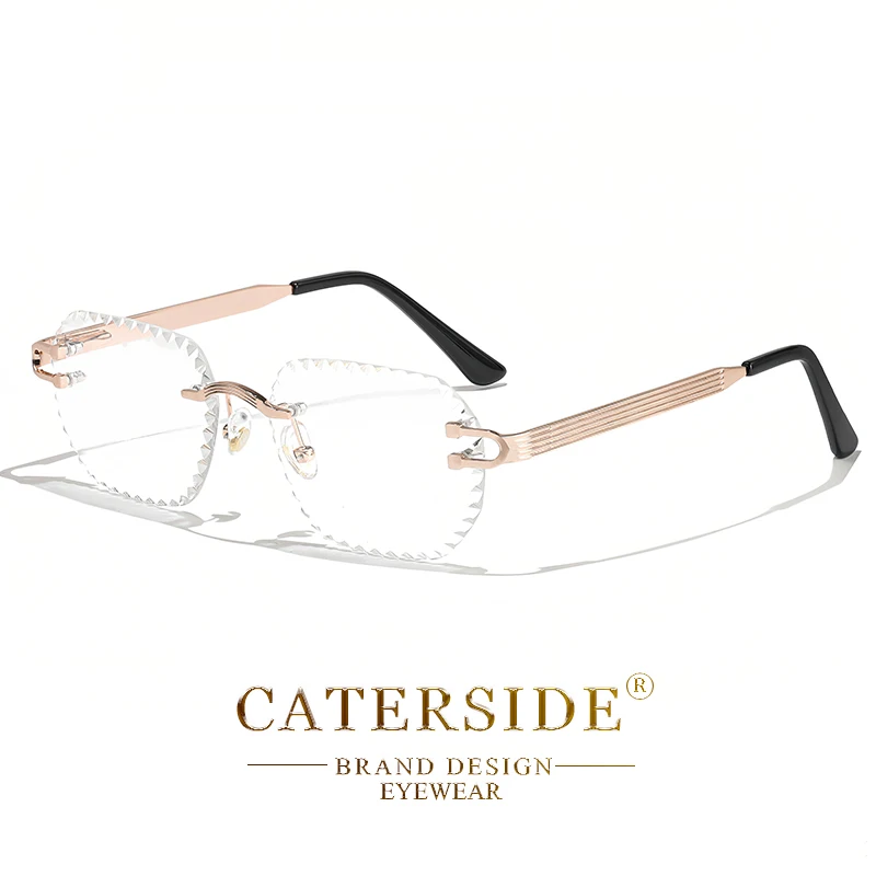 CATERSIDE Neue randlose Sonnenbrille für Herren, quadratisch, modisch, mit geschliffenen Gläsern, Markendesign, Sonnenbrille für Damen, Party, Festival, Brillengeschenk – Detail 24